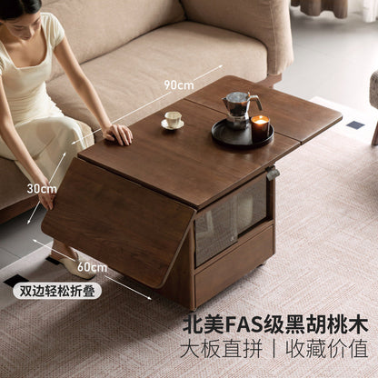 实木茶几现代简约升降桌客厅移动边几黑胡桃木折叠茶桌
