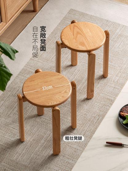 实木圆凳餐厅现代简约软包凳小户型堆叠凳休闲小凳子