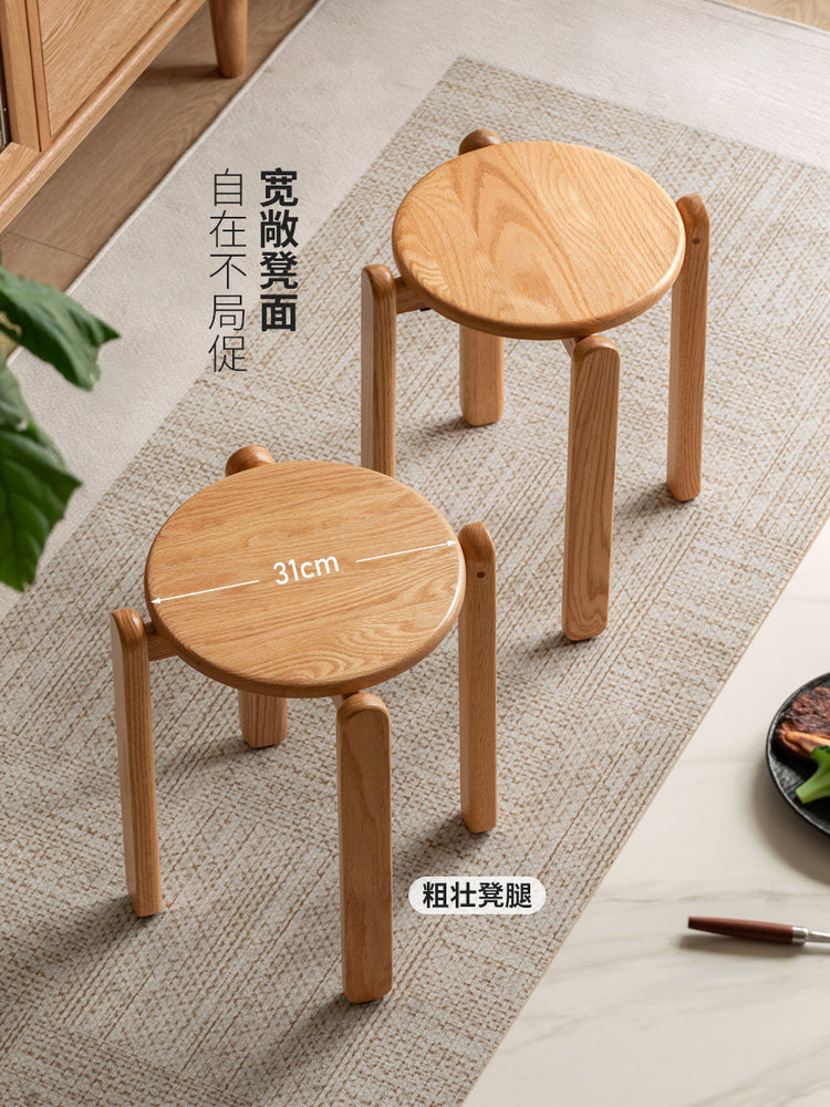 实木圆凳餐厅现代简约软包凳小户型堆叠凳休闲小凳子