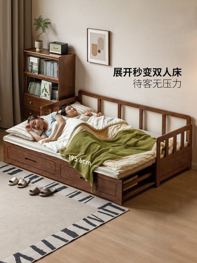 实木沙发床折叠两用客厅坐卧伸缩床橡木胡桃色储物沙发