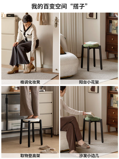 实木堆叠凳餐厅现代简约休闲凳小户型黑色方凳化妆凳