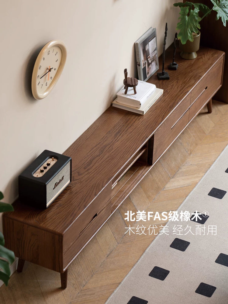 全实木移门电视柜简约橡木矮柜北欧地柜小户型客厅储物柜