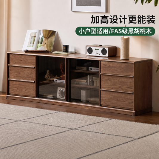 实木电视柜客厅意式轻奢大容量储物柜黑胡桃木高电视机柜