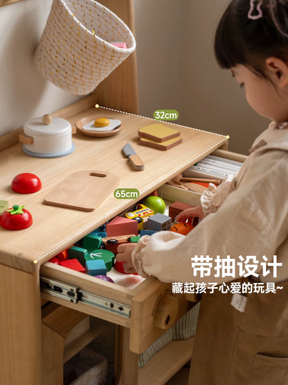 实木儿童蒙氏厨房收纳柜现代简约过家家玩具柜宝宝厨具架