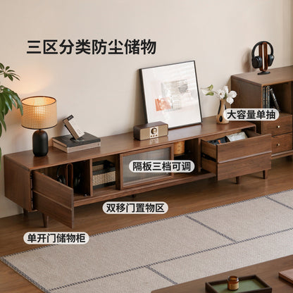 实木电视柜现代简约黑胡桃木收纳地柜客厅移门电视机柜