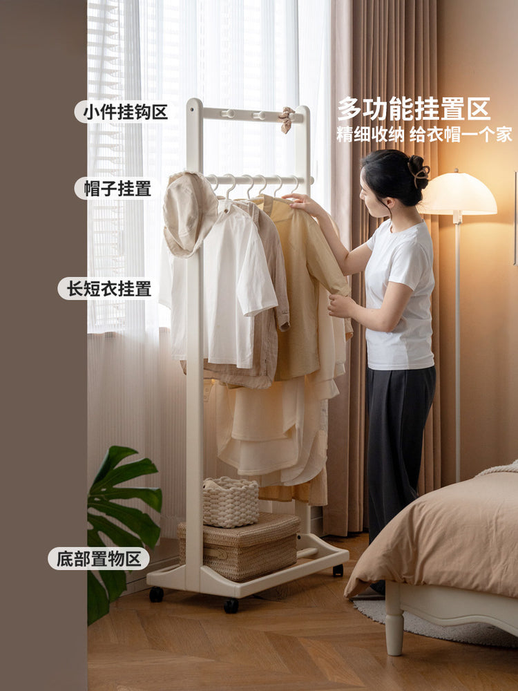 实木挂衣架白色奶油风置物架卧室移动床边衣帽架