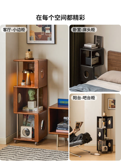 实木书架小户型书房收纳架中古风移动展示柜角落书柜