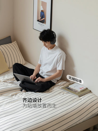 实木床简约灰色无床头床小户型卧室榻榻米落地双人床