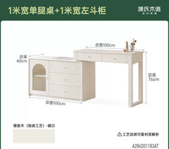 [35-Day Pre-order] French Cream Style Solid Wood Dressing Table, Bedroom Vanity with Storage Cabinet, White Retractable Makeup Desk