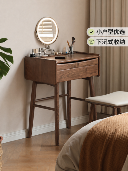 实木化妆桌现代轻奢卧室梳妆台小户型黑胡桃木收纳化妆台