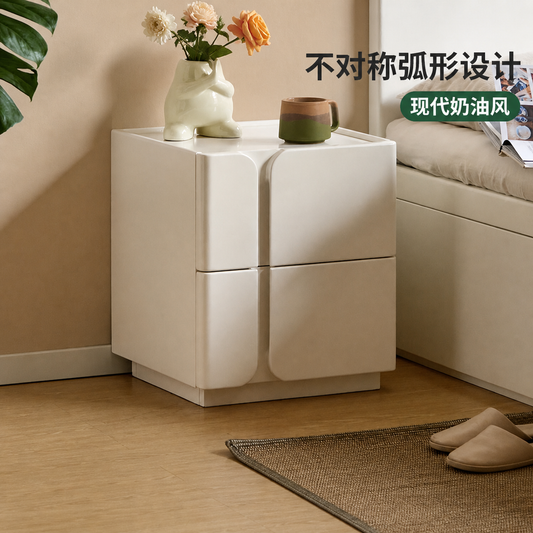 实木床头柜现代简约储物柜卧室白色双抽柜子奶油风收纳柜