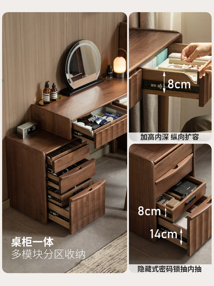 实木化妆桌卧室轻奢黑胡桃木梳妆台密码锁伸缩化妆台