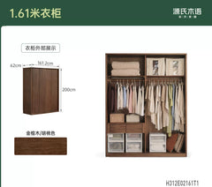 实木衣柜现代简约卧室移门收纳储物柜推拉门衣橱立柜
