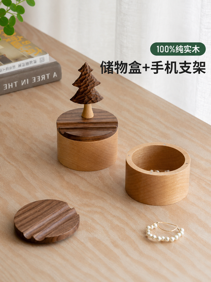 纯实木手机支架黑胡桃木储物盒原木风树木收纳盒子
