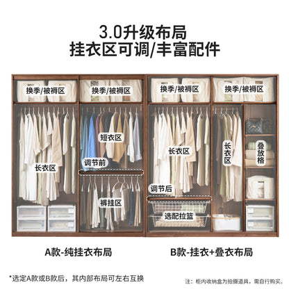 实木衣柜意式轻奢收纳柜黑胡桃木衣橱卧室开门储物柜