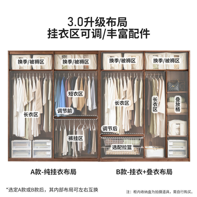 实木衣柜意式轻奢收纳柜黑胡桃木衣橱卧室开门储物柜