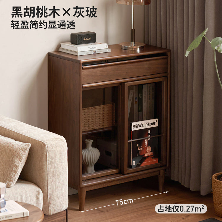 实木客厅现代简约储物柜黑胡桃木展示柜小餐边柜
