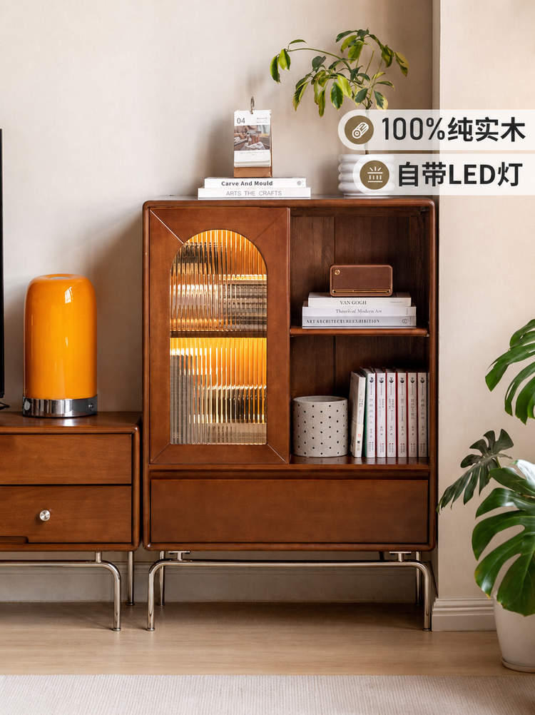 实木电视柜边柜客厅复古靠墙储物柜小户型中古展示柜
