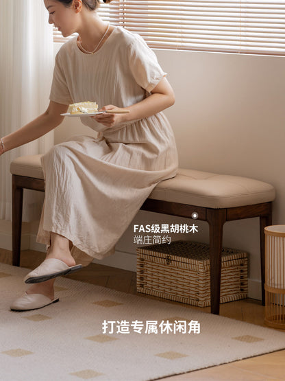 实木长凳黑胡桃木长条凳软包床尾凳简约换鞋凳吃饭凳子