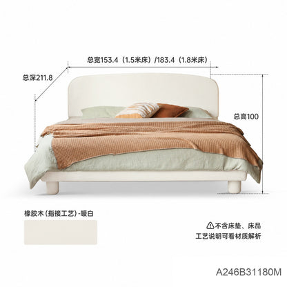 实木床法式奶油风卧室大板床现代简约双人床白色悬浮大床