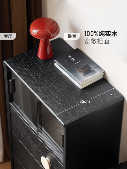 实木边柜客厅中古风储物柜黑色落地展示柜复古床头柜