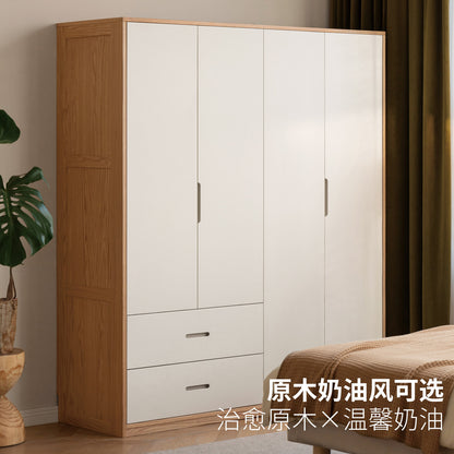 实木衣柜中古奶油风橡木衣橱卧室胡桃色储物柜收纳柜