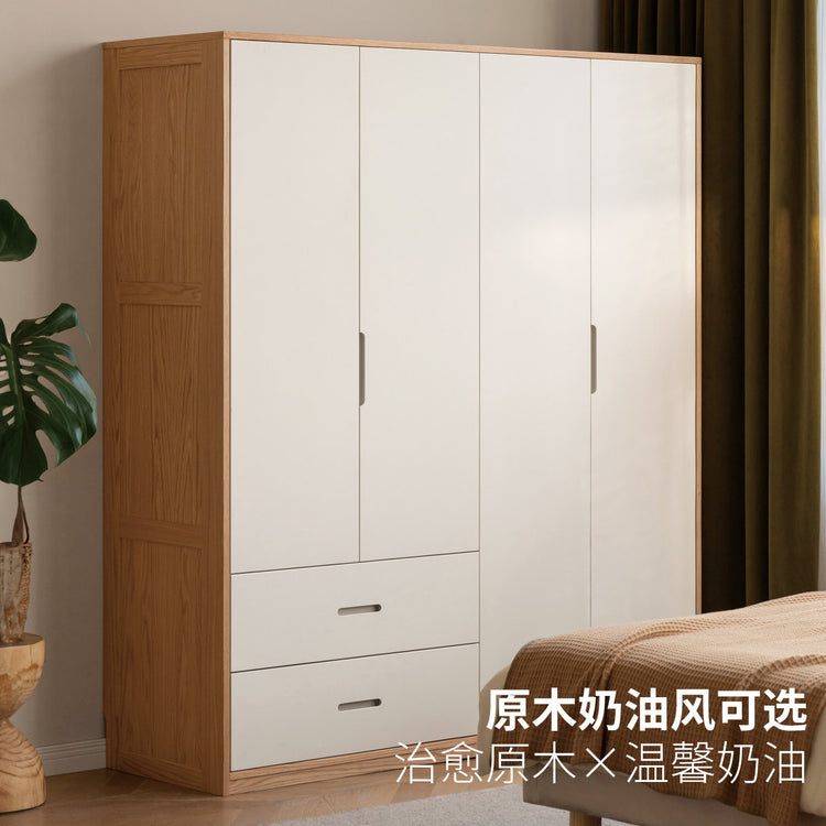 实木衣柜中古奶油风橡木衣橱卧室胡桃色储物柜收纳柜