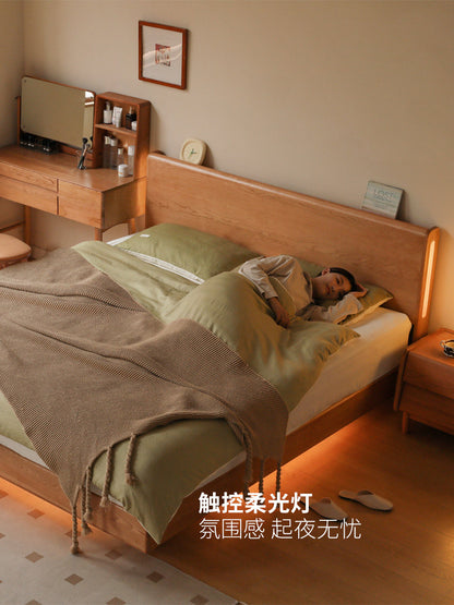 全实木箱体床储物床卧室樱桃木夜光悬浮床原木风双人大床