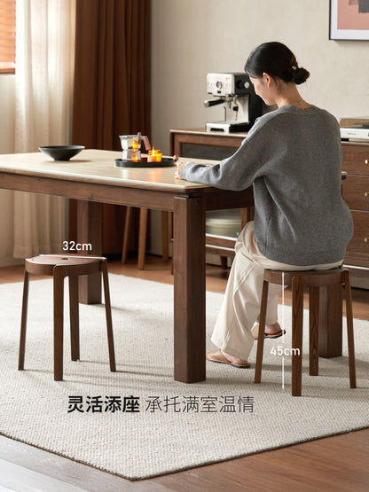 实木叠凳现代餐厅叠放凳胡桃色简约原木凳子圆凳