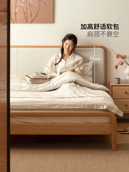 实木床卧室原木风真皮床山毛榉软靠床小户型双人床