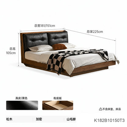 实木床真皮软包床简约黑胡桃木双人床卧室轻奢大床