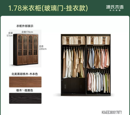 实木衣柜法式复古衣橱卧室黑胡桃木储物柜开门收纳柜