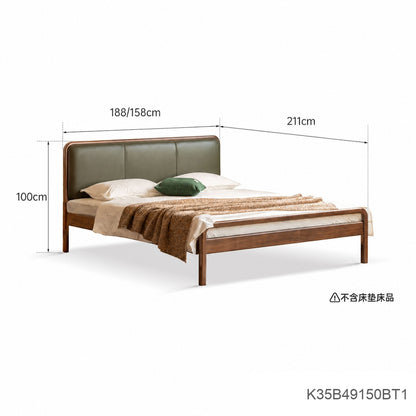 实木复古双人床黑胡桃木软包床现代大板床1.8米卧室家具