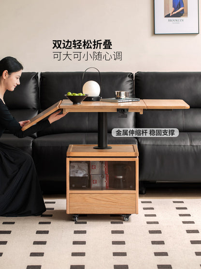 实木茶几现代简约升降客厅橡木折叠方几移动茶桌