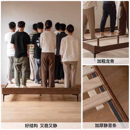 实木床卧室轻奢真皮床互不打扰双人床黑胡桃木软靠床