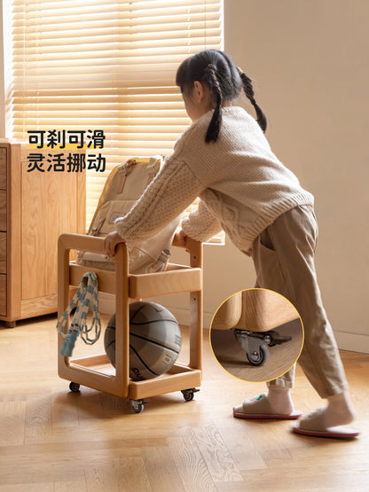 实木儿童蒙氏书包架现代简约桌下书本架移动小推车置物架