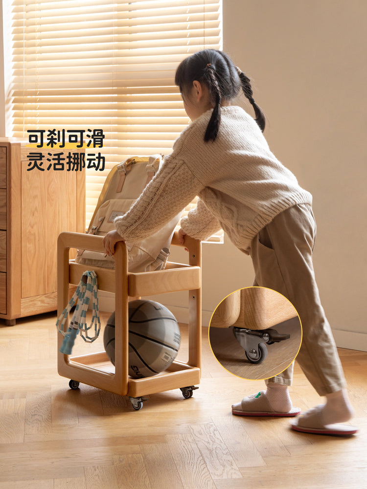 实木儿童蒙氏书包架现代简约桌下书本架移动小推车置物架