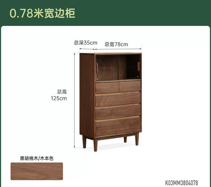 实木边柜客厅意式轻奢储物柜抽屉柜黑胡桃木展示柜