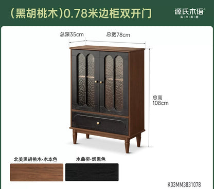 实木电视柜边柜客厅法式复古收纳储物柜胡桃色展示柜