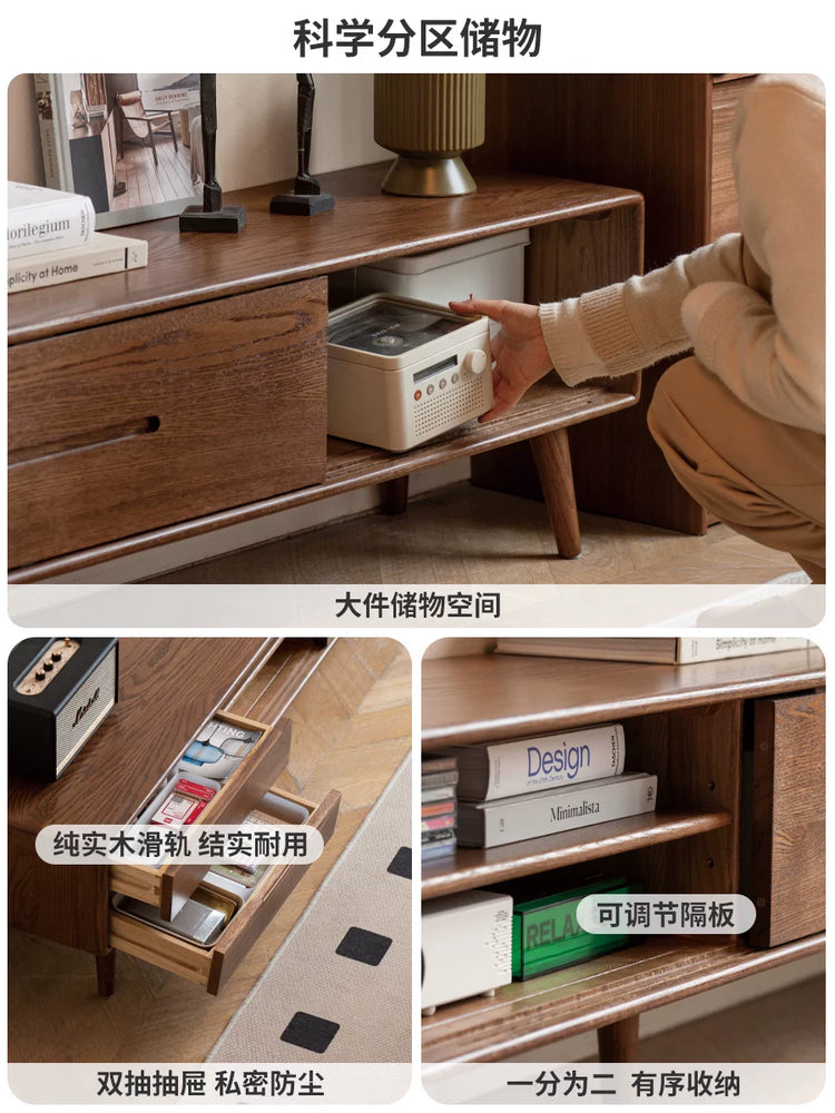 全实木移门电视柜简约橡木矮柜北欧地柜小户型客厅储物柜