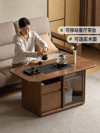 实木高茶几客厅新中式白蜡木茶台小户型移动泡茶一体茶桌