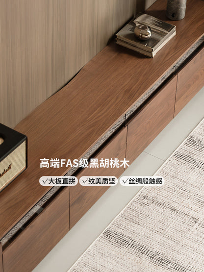 实木电视柜客厅意式轻奢收纳储物柜黑胡桃木落地地台