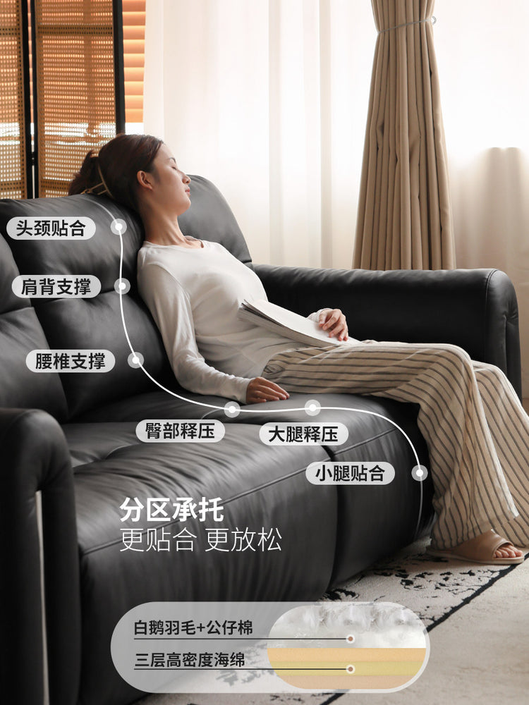 真皮沙发意式轻奢头层牛皮直排沙发客厅黑色包豪斯皮沙发