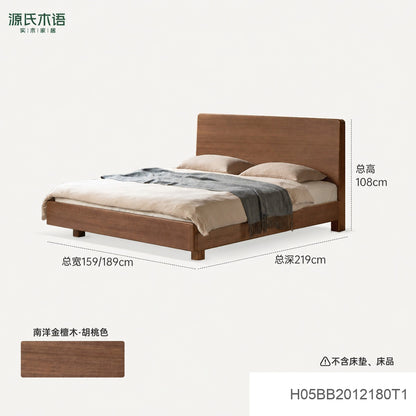 实木床意式轻奢大板床卧室多功能夜光床黑胡桃木双人床
