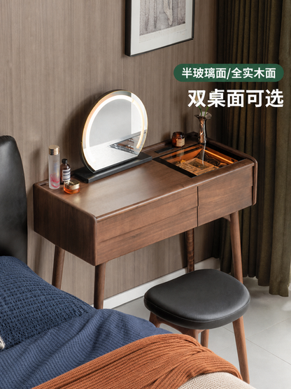 实木化妆桌意式轻奢黑胡桃木梳妆台卧室多功能化妆台