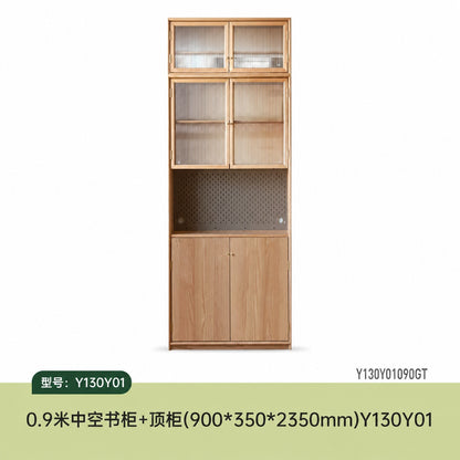 实木组合书柜现代简约白蜡木书架背景墙书橱书房落地柜子