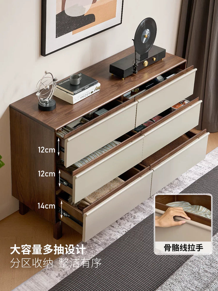 实木斗柜意式轻奢储物柜卧室黑胡桃木边柜床尾抽屉柜