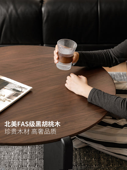 实木意式轻奢沙发边几客厅黑胡桃木圆几茶几组合