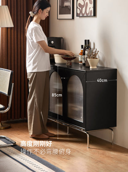 实木餐边柜餐厅黑色茶水柜置物柜法式复古收纳储物柜