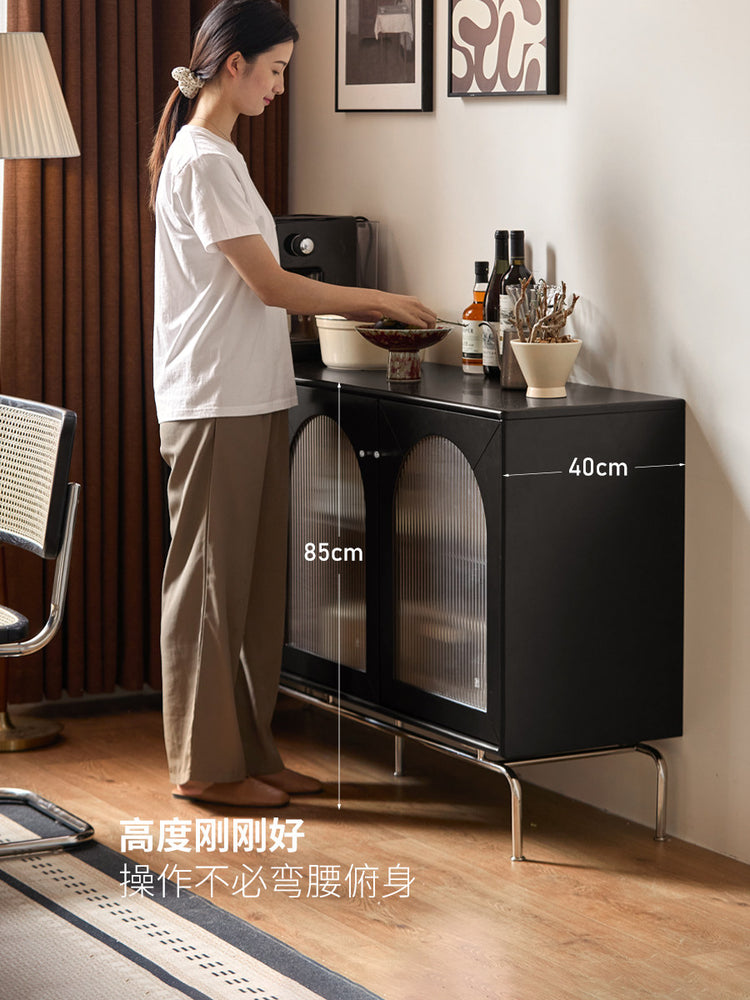 实木餐边柜餐厅黑色茶水柜置物柜法式复古收纳储物柜